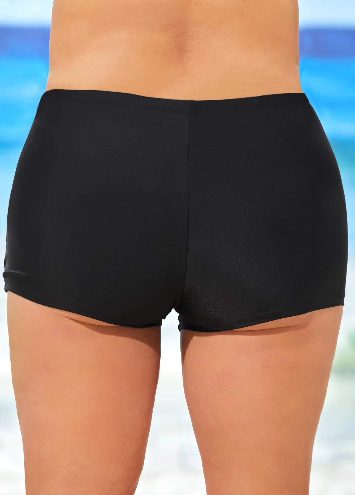 Black Mid Waisted Elastic Detail Swimwear Shorts 5 Black Mid Waisted Elastic Detail Swimwear Shorts - Image 5