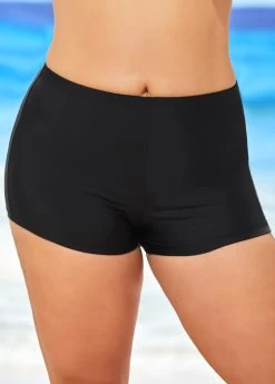 Black Mid Waisted Elastic Detail Swimwear Shorts 9 Black Mid Waisted Elastic Detail Swimwear Shorts -Modlily 291652 P 16448379916980