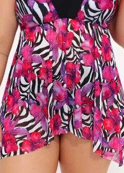 Asymmetric Hem Plus Size Multi Color Swimdress And Panty -Modlily 292404 P 16420586449184