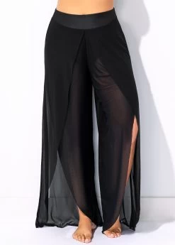 Black Side Slit Mid Waist Beach Pants 5 Black Side Slit Mid Waist Beach Pants -Modlily 292542 P 16430233076852