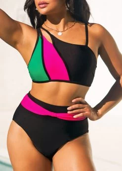 High Waisted Black Contrast Bikini Set -Modlily 292557 P 16430771351333