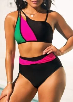 High Waisted Black Contrast Bikini Set