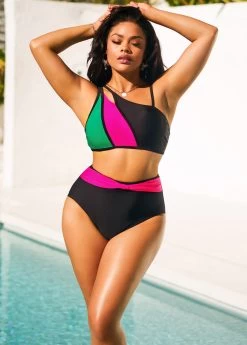 High Waisted Black Contrast Bikini Set -Modlily 292557 P 16430771355934