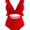 Red Flounce Cutout One Piece Swimwear