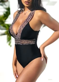 Leopard Black Cutout Back One Piece Swimwear -Modlily 292768 P 16406671939482