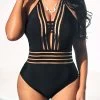 Black Mesh Stitching Tie Back One Piece Swimwear