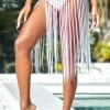 Sequin Tassel White Mid Waist Beach Skirt