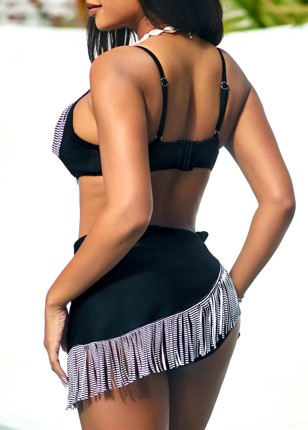 Tassel High Waisted Tie Side Black Bikini Set 2 Tassel High Waisted Tie Side Black Bikini Set - Image 2