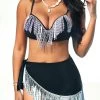 Tassel High Waisted Tie Side Black Bikini Set