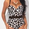 Leopard White Cross Strap One Piece Swimwear
