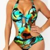 Halter Animal Prints Multi Color One Piece Swimwear