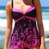 Leaf Print Twist Front Hot Pink Swimdress And Panty