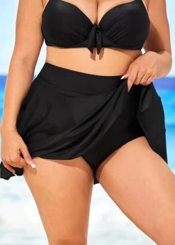 Plus Size Pocket High Waisted Black Pantskirt -Modlily 294526 P 16448873084452