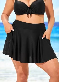 Plus Size Pocket High Waisted Black Pantskirt