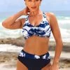 Tie Dye Print Navy Blue Front Cross Bikini Set
