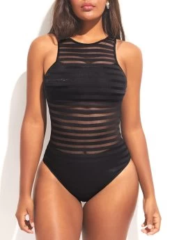 Sheer Black Wide Strap Cutout One Piece Swimwear -Modlily 295437 P 16474852719062