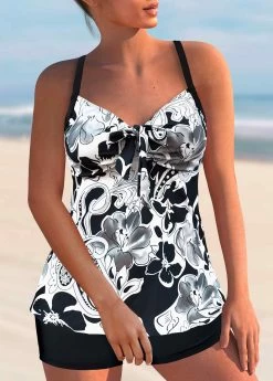 Paisley Print White Bowknot Tankini Set 5 Paisley Print White Bowknot Tankini Set -Modlily 295439 P 1641357741355