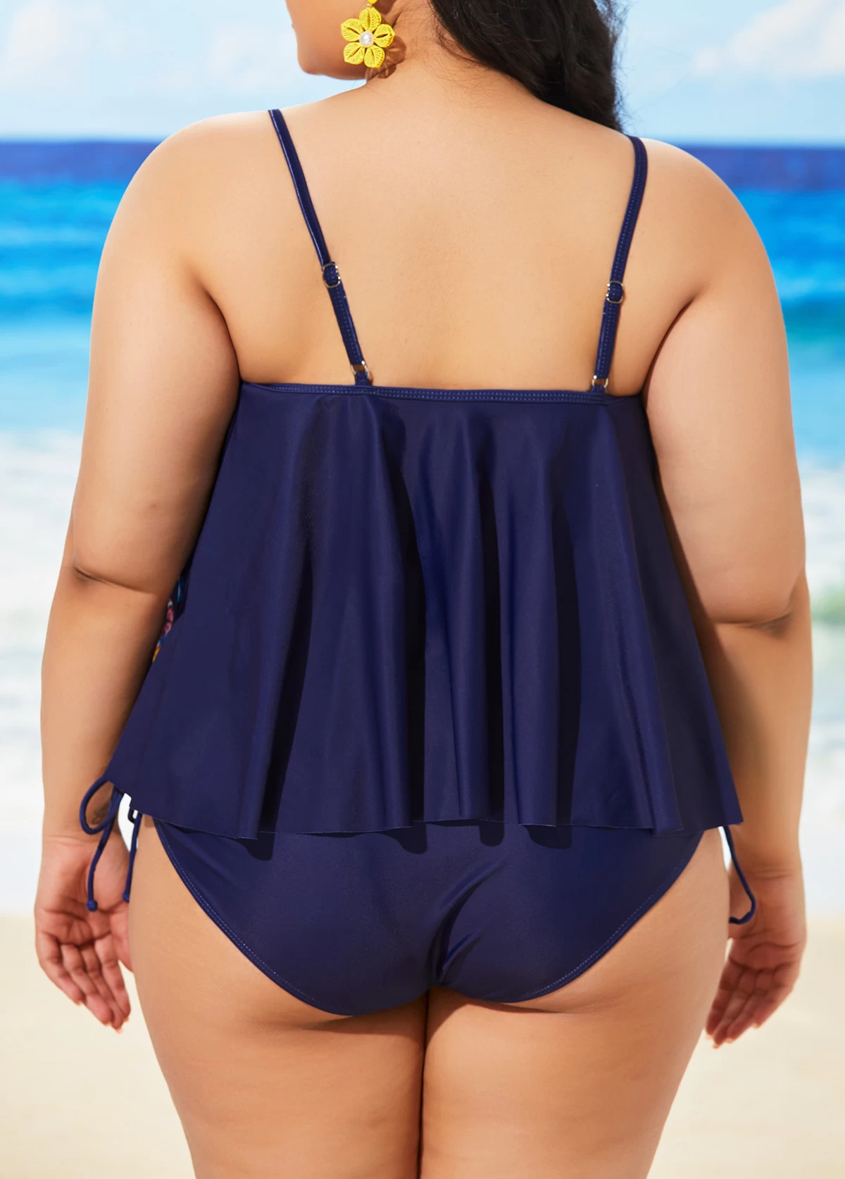 Plus Size Navy Blue Spaghetti Strap Tankini Set 2 Plus Size Navy Blue Spaghetti Strap Tankini Set - Image 2