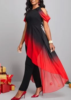 Plus Size Red Ombre Short Sleeve Jumpsuit -Modlily 297028 P 16657450862298