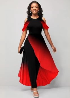 Plus Size Red Ombre Short Sleeve Jumpsuit -Modlily 297028 P 16657450863043