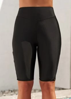 Black High Waisted Cross Strap Swim Shorts -Modlily 298232 P 16466189240852