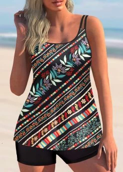 Floral Print Double Straps Multi Color Tankini Set