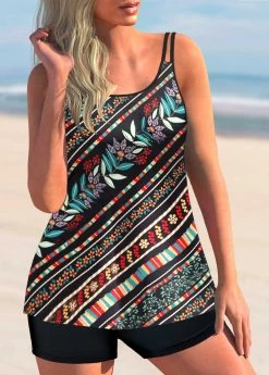 Floral Print Double Straps Multi Color Tankini Set -Modlily 299893 P 1646898599809