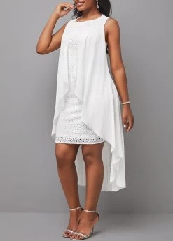 Plus Size White Cut Out High Low Dress -Modlily 299937 P 16811917810065