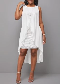 Plus Size White Cut Out High Low Dress -Modlily 299937 P 16811917810313