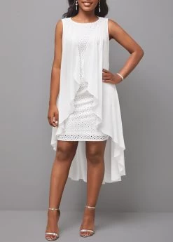 Plus Size White Cut Out High Low Dress -Modlily 299937 P 16811917817034