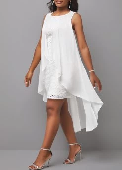 Plus Size White Cut Out High Low Dress