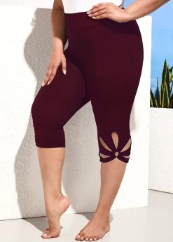 Petal Shape Hollow Wine Red Plus Size Shorts