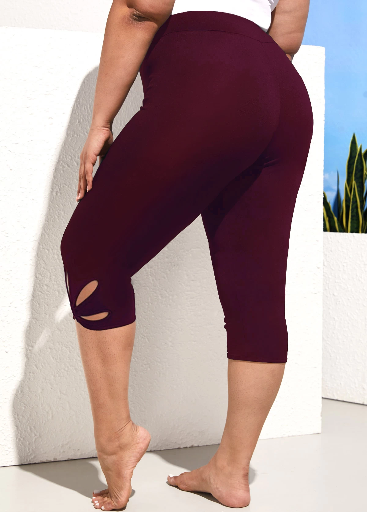 Petal Shape Hollow Wine Red Plus Size Shorts 2 Petal Shape Hollow Wine Red Plus Size Shorts - Image 2