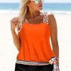 Tribal Print Coral Orange Tie Side Tankini Set