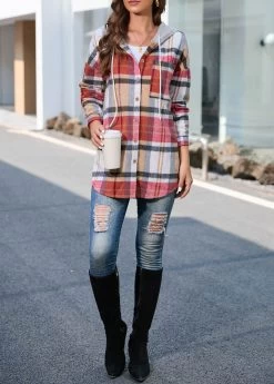 Plus Size Multi Color Plaid Long Sleeve Coat -Modlily 312578 P 16641580810834