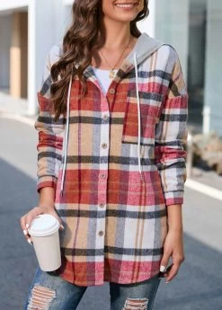 Plus Size Multi Color Plaid Long Sleeve Coat -Modlily 312578 P 16641580813162