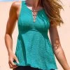 Cut Out Turquoise Wide Strap Tankini Set