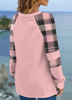 Light Pink Split Plus Size Plaid Sweatshirt 10 Light Pink Split Plus Size Plaid Sweatshirt -Modlily 315017 P 1663639520955