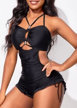 Drawstring Cut Out Black One Piece Swimwear 7 Drawstring Cut Out Black One Piece Swimwear -Modlily 316668 P 16693711248092