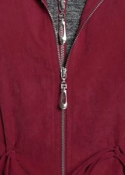 Wine Red Drawstring Plus Size Long Sleeve Coat -Modlily 317425 P 1665725803286