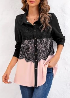 Plus Size Long Sleeve Shirt Collar Blouse -Modlily 317495 P 16730871800163