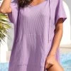 Pocket Light Purple Hooded Collar Cover Up