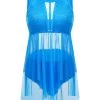 Lace Mid Waisted Sky Blue Swimdress And Panty