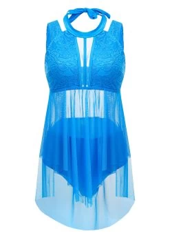 Lace Mid Waisted Sky Blue Swimdress And Panty