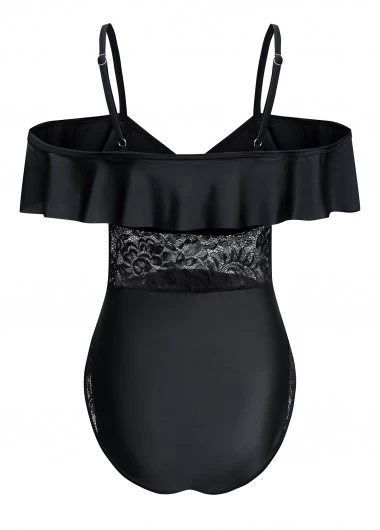 Lace Black Spaghetti Strap One Piece Swimwear 2 Lace Black Spaghetti Strap One Piece Swimwear - Image 2