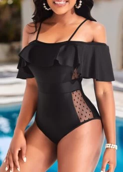 Lace Black Flounce One Piece Swimwear -Modlily 318547 P 16717921270143