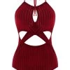 Criss Cross Wine Red Cutout One Piece Swimwear