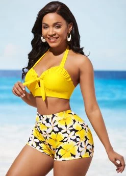 Bowknot Yellow Tie Back Bikini Set -Modlily 318712 P 16697192495492