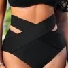 High Waisted Black Cross Strap Bikini Bottom