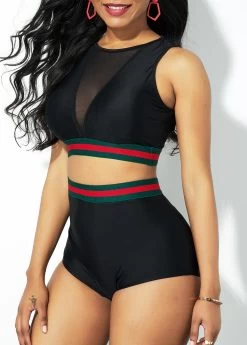 Mesh Black Contrast Stitch Bikini Set -Modlily 319115 P 16697779180512